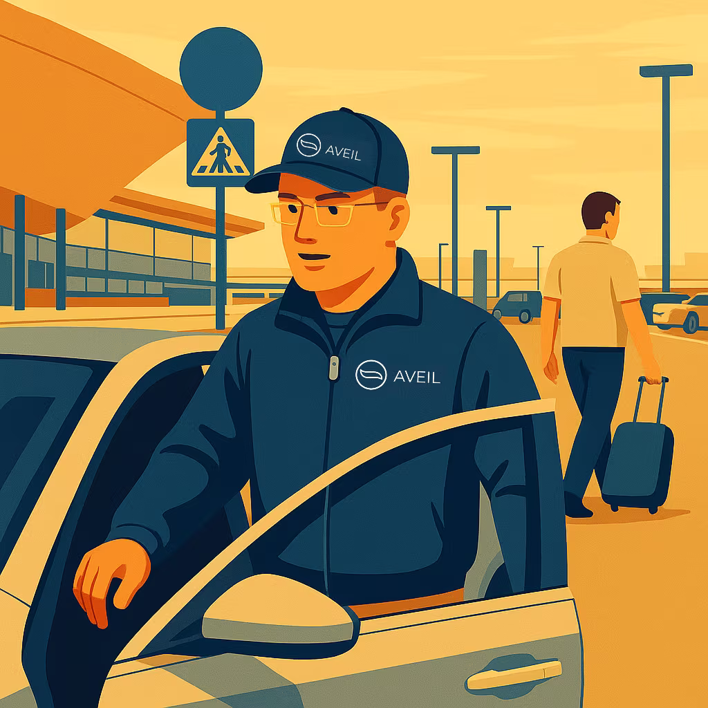 Autoa pysäköivä asiakaspalvelija Helsinki-Vantaan lentokentällä